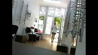 Optometrist flashing at work
