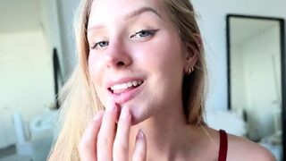 Blonde teen in solo action with her pussy